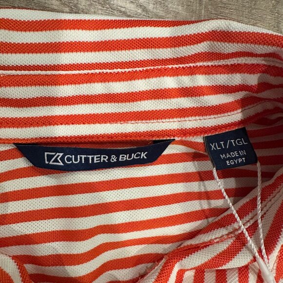 CUTTER & BUCK MENS XL TALL MENS ORANGE STRIPE GOLF POLO DRI FIT NWOT - Picture 6 of 8